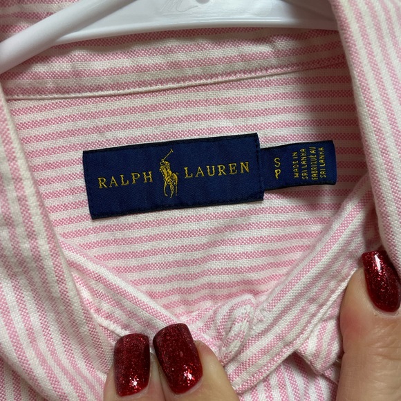 🩷 Vintage Ralph Lauren Sz Small White Pink Stripe Cuffed Button-Down Shirt Y2K - Picture 8 of 10